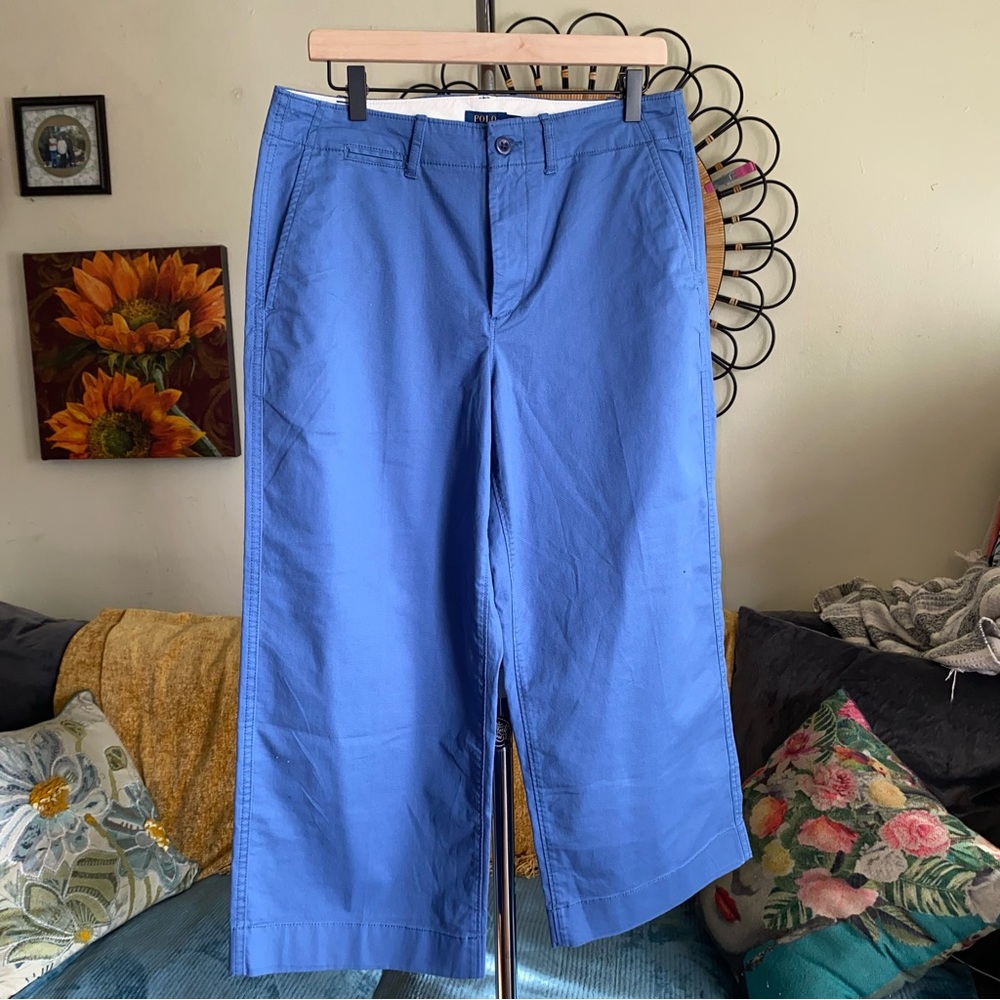 Polo Ralph Lauren Blue Wide Leg Chino Cropped Pants Size 8